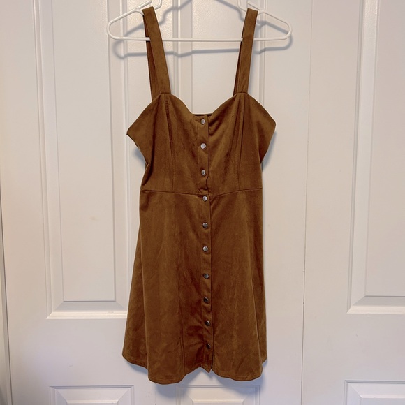 Solid Suede Button Front Casual Dress - Picture 1 of 6